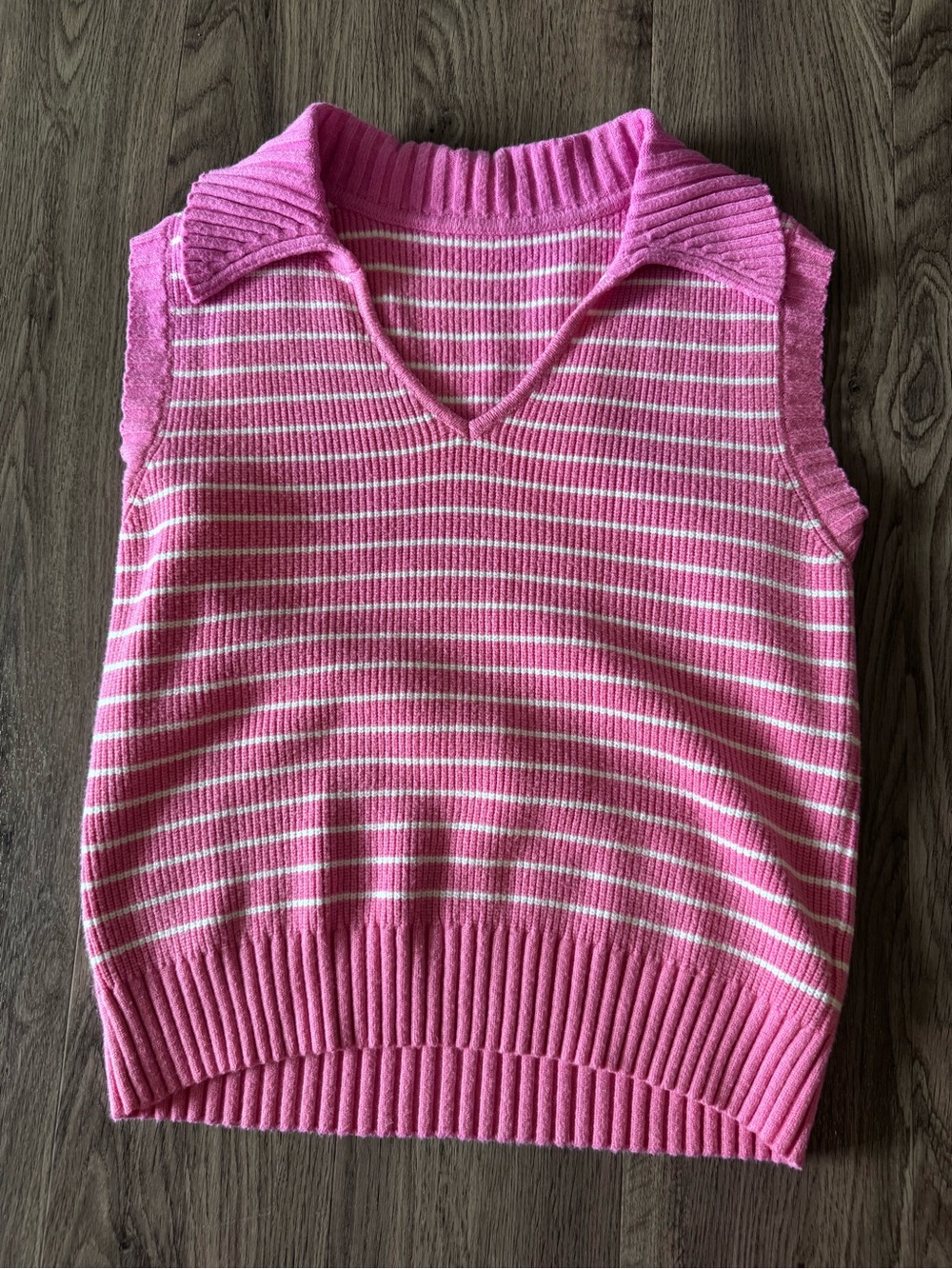 Pink Striped Knit Polo Vest S